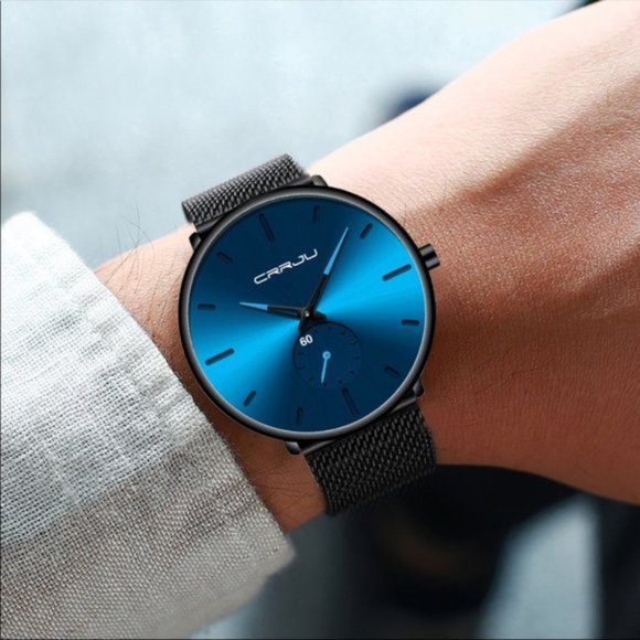 slick Slim Mesh Steel Waterproof Blue Sport Watch - Picture 3 of 4